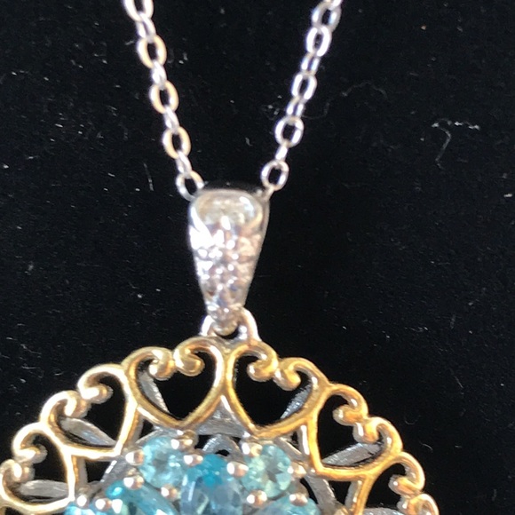 Sterling silver - Pendant - Natural Earth Mined Blue Zircon 1-1/4” drop. - Picture 4 of 6